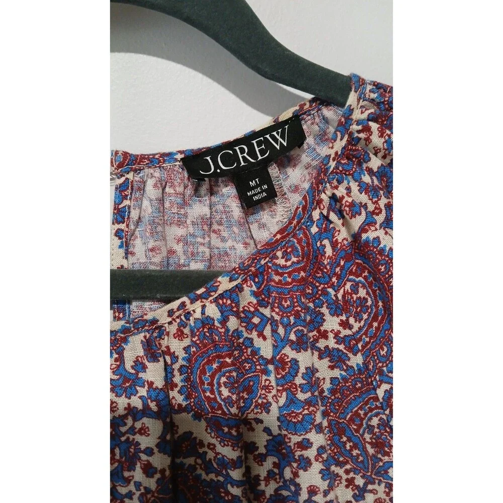 J.Crew Palermo Smocked-Waist Linen Dress Size MT Floral Medallion Casual Coastal
